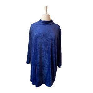 Woman Within NWOT Navy Plush Velour Mock Neck 3/4 Sleeve Lightweight Tunic 3X
